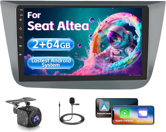 2+64G Android CarPlay Radio voor Seat Altea 2004-2015, 9 Inch Touch Screen met Draadloze CarPlay en Android Auto, Ondersteuning GPS Navigatie Link Spiegel Bluetooth RDS AHD Wi-Fi DSP
