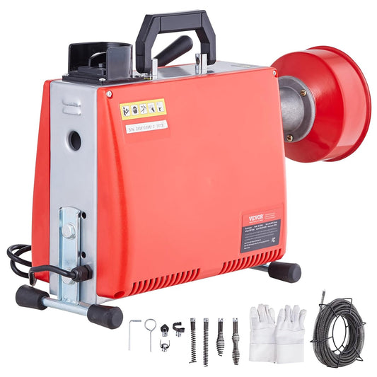 VEVOR Electric Pipe Cleaning Machine, 20 m x 16 mm, Pipe Cleaner, 250 W, Manual Power Supply, 2 Steel Cables, 20 m x 16 mm/4.6 m x 9.5 mm, CCW Control for 4-10 cm Pipes