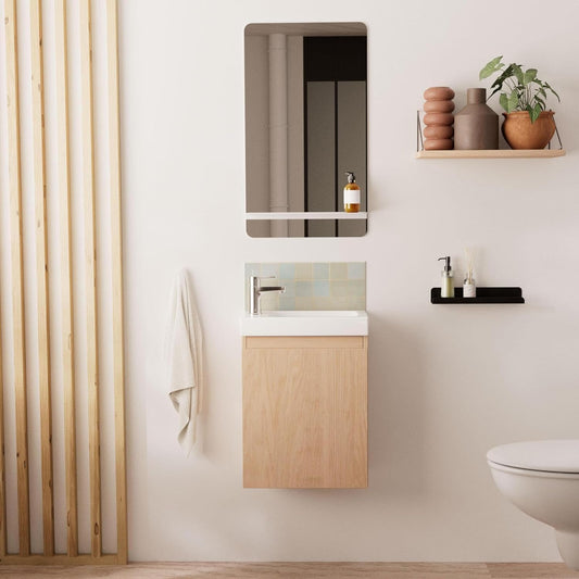 Lisa Bathroom Sink with Mirror, White - QUORE