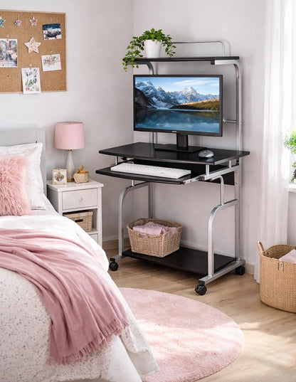 TECHLY ICA-tb 7800bk, metalen computerbureau, MDF (zwart metaal, zwart, metaal, 4 (S), 800 mm, 690 mm)