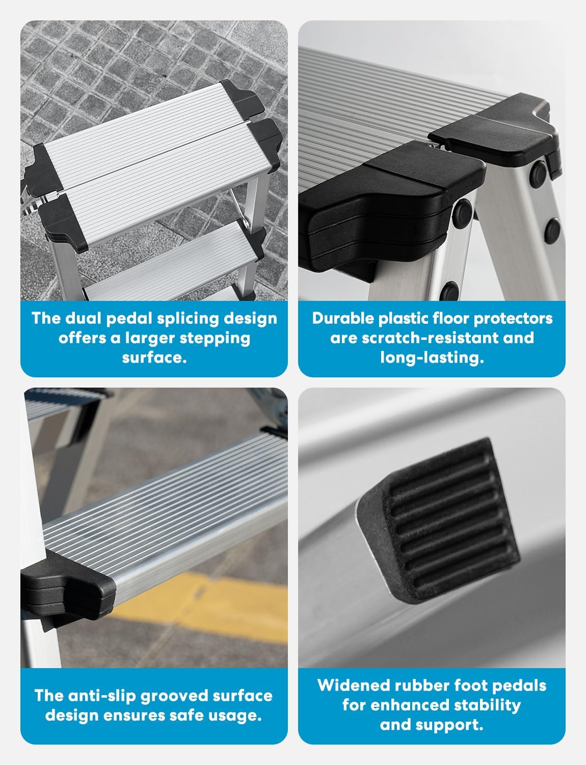Trapladder met 5 treden, inklapbaar, van aluminium, kleine huishoudladder met dubbele toegang, antislip en stabiel, maximale capaciteit 150 kg, gemakkelijk op te bergen