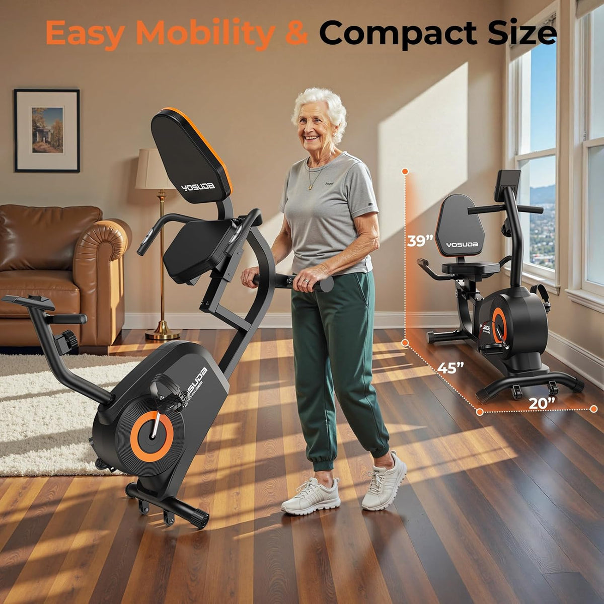 YOSUDA Ligfiets Hometrainer – Magnetische Weerstand, 16 Weerstandsniveaus, Stil Recumbent Bike voor Thuis, Verstelbare Zitting, LCD-Display & Hartslagsensor, Max. 160 kg