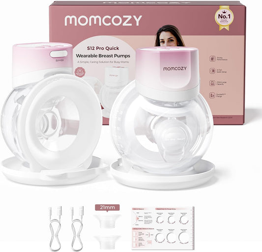 Momcozy S12 Pro Quick Borstkolf, Draadloze Handsfree Draagbare Elektrische Borstkolf, DoubleFit™ Hybride Tuit, 3 Standen & 9 Niveaus, Draagbare Pomp met Slim Scherm, 2 Stuk, Roze