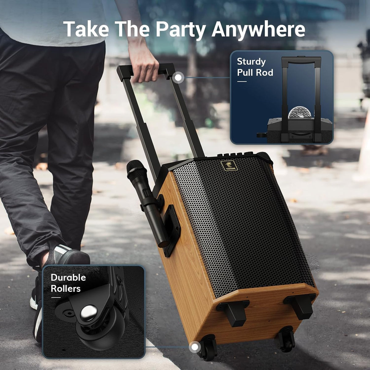 Karaokemachine Voor Volwassenen Bruin – Karaoke Installatie – Bluetooth Luidspreker – PA-Systeem – Partybox – 2 Draadloze Microfoons – LED Discobal En Bluetooth 5.0
