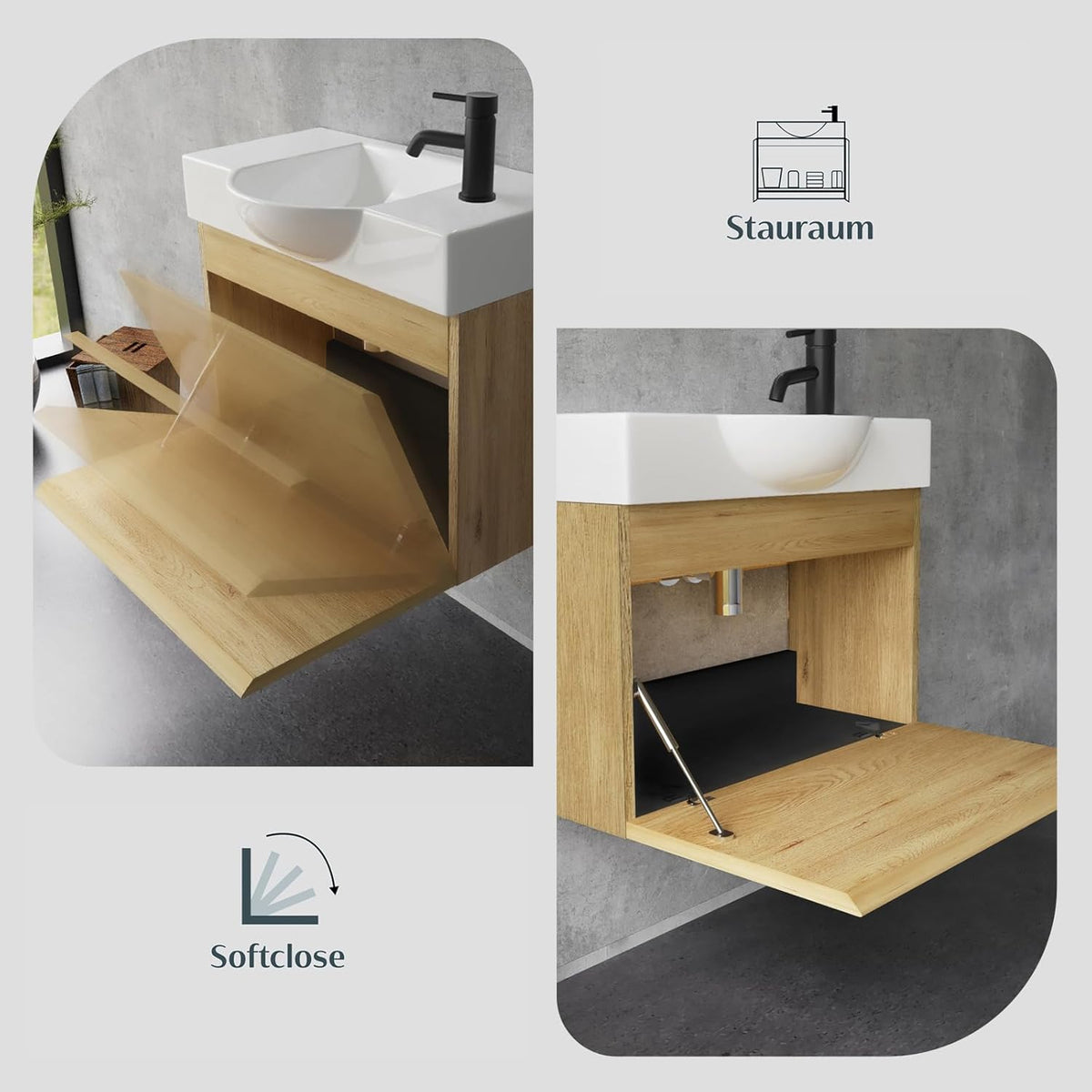 Alpenberger Bathroom Furniture Set with Washbasin, Hanging Bathroom Cabinet, Sink with Base Cabinet, Bathroom Cabinet with Mirror, Bathroom Cabinet for Small Bathrooms + Guest Toilet, Basin Cabinet - QUORE