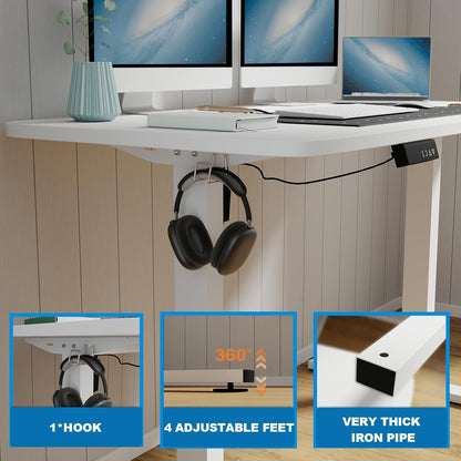 Desk, Height Adjustable, Electric, 120 x 60 cm, Computer Table with Memory Control, Ergonomic Standing Desk, White - QUORE