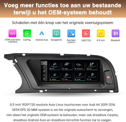 Autoradio's voor Audi A4 Touchscreenradio 8,9 inch voor A4 2009-2015 met 2G MMI-systeem Carplay Android Auto-display