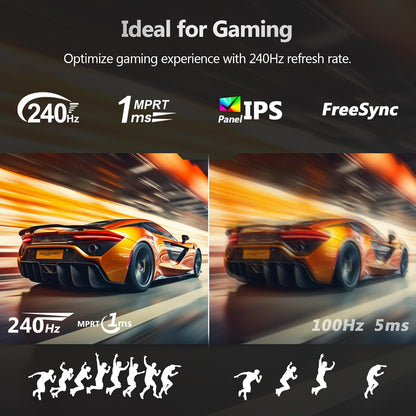 Z-Edge Gaming PC-scherm 24'' 240 Hz, IPS-paneel, 1ms, FreeSync, FHD(1920x1080), Gamingmonitor 16:9, Verstelbare helling, 2× HDMI2.0 & 2× DP1.4, 350cd/m², HDR10, VESA 75 * 75mm (DP-kabel inbegrepen)