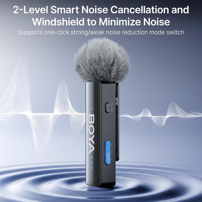 Boya Boyalink 3-in-1 draadloze lavalier-microfoon met USB-C/Lightning/3,5 mm TRS, Mini Lapel Mic, 48 kHz 24 bit, 1000 ft, 30 uur gebruik, ruisonderdrukking, clip on microfoon voor