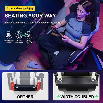 GTPLAYER Gaming Chair, Ergonomic Gaming Chair, Office Chair with Fabric Surface, Spring Seat Cushion, Connecting Armrests and Footrest Black - QUORE