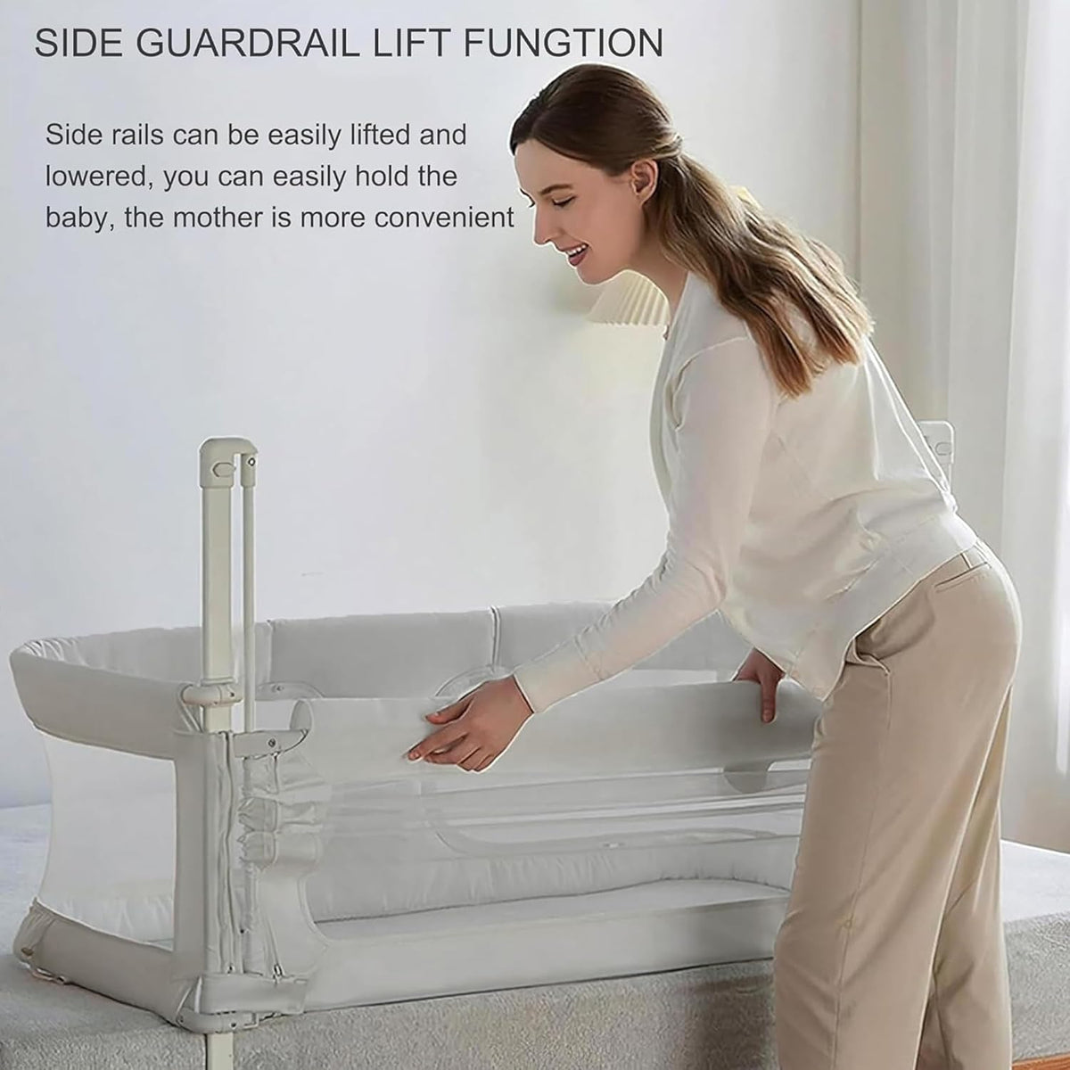 3 in 1 schaalbare babywieg, babybijzetbed, 120x50cm, verstelbare hoogte, opvouwbaar babybedje, baby co-sleeping bed met klamboe, ademend en zichtbaar gaasvenster, voor baby's van 1 tot 36 maanden (Co