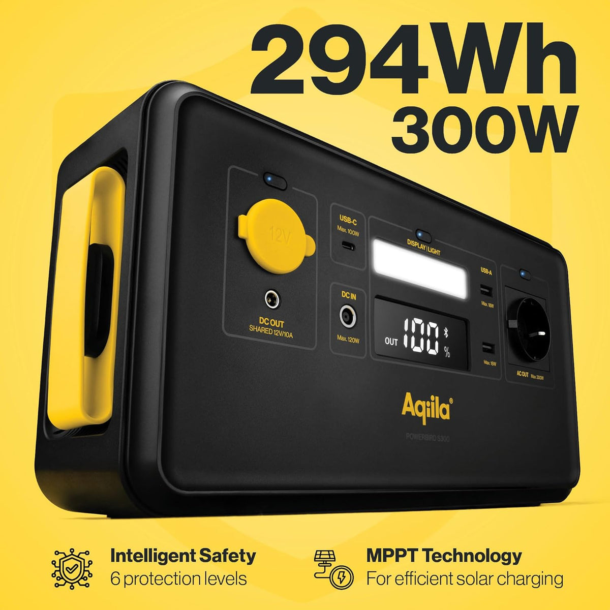 Portable Powerstation 294Wh, 300W, Extremely Long Life, Portable, LiFePo4, Power Bank with Power Outlet, Power Station Generator, Aqiila Powerbird S300 - QUORE