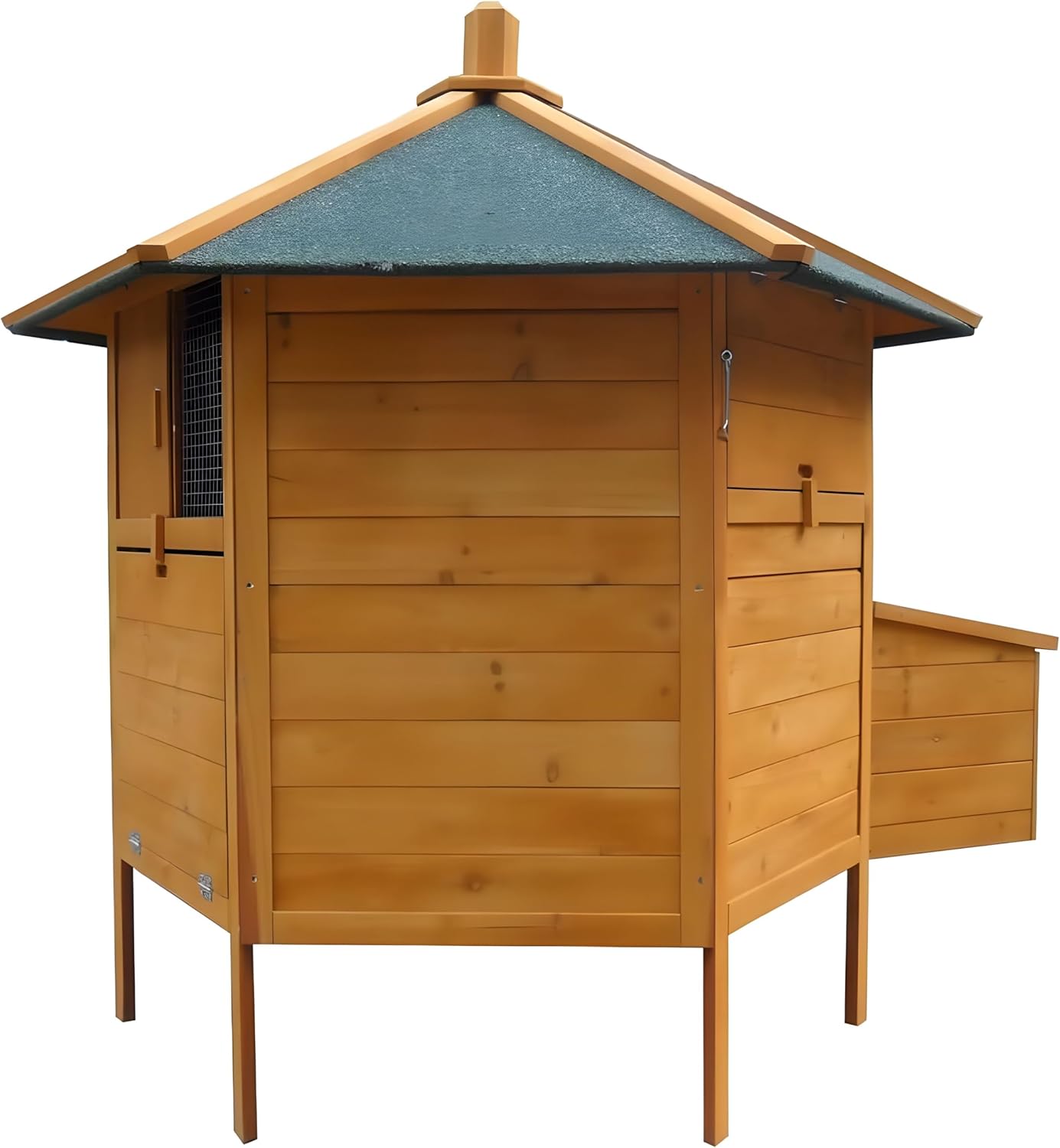 Kippenhok – Kippenren – Pluimveehok – Vogelnestkast – Kippenpaviljoen – Houten Constructie – Waterdicht Groen Dak – 131x125 cm – Inklapbare Trap Met Nestkast - QUORE
