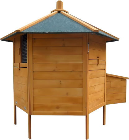 Kippenhok – Kippenren – Pluimveehok – Vogelnestkast – Kippenpaviljoen – Houten Constructie – Waterdicht Groen Dak – 131x125 cm – Inklapbare Trap Met Nestkast - QUORE