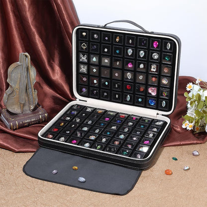 PH PandaHall 96 stuks edelsteen opbergdoos diamant displays lade lederen kristal collectie doos zwarte edelsteen potten sieraden organizer container met schuim insert voor strass kralen showcase