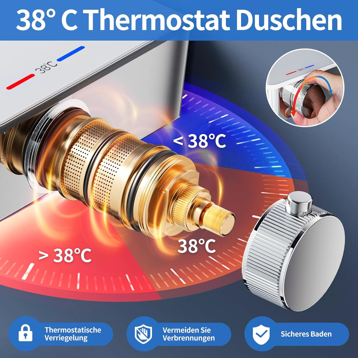 Thermostatisch Douchesysteem – Douche Set – Regendouche – Handdouche – Doucherail – Complete Set Chroom – 38°C Thermostaat – XL Regendouche 30x20 cm