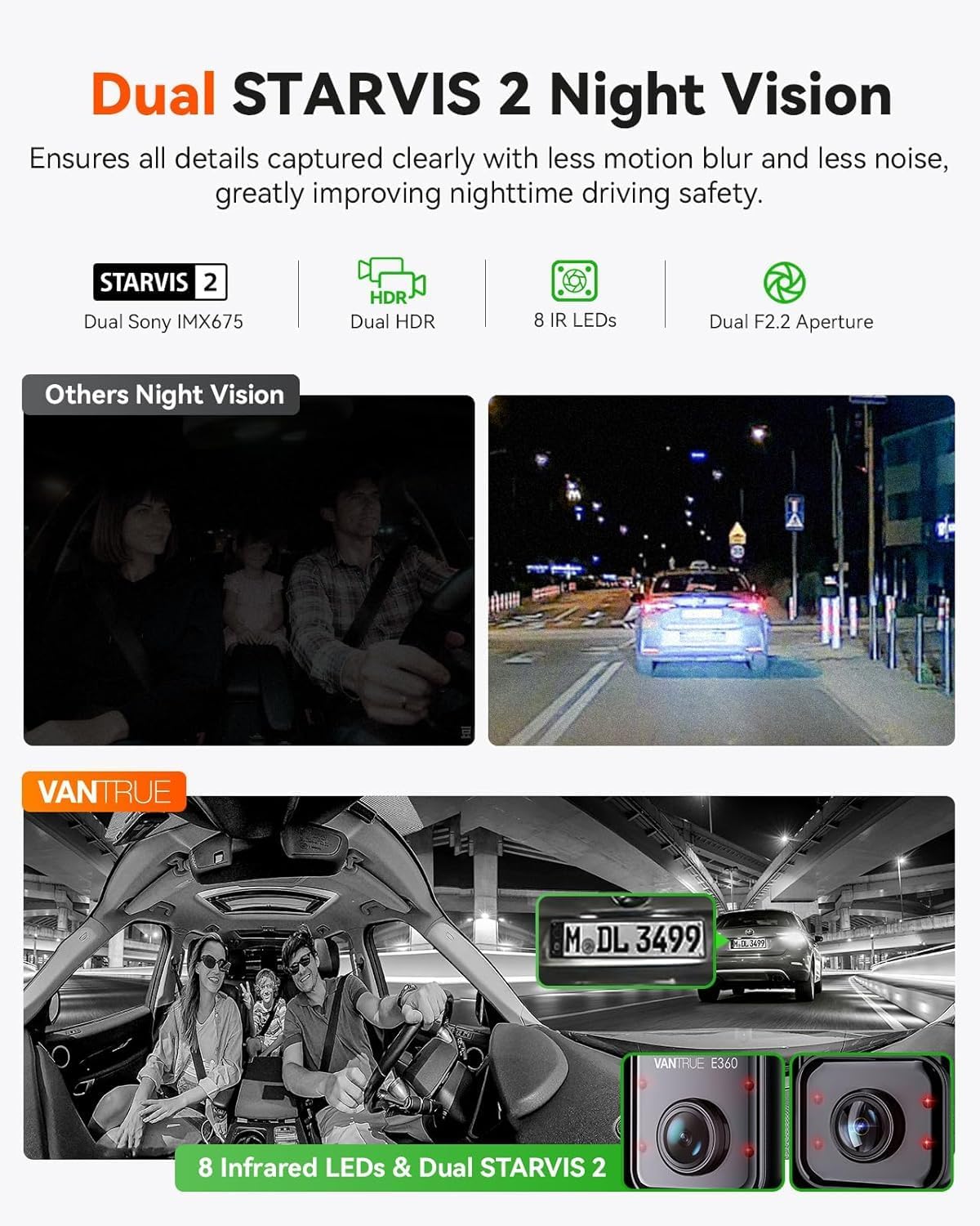 VANTRUE E360 Plus 3-kanaals 5.2K panorama+1440p dashcam met Dual STARVIS 2 HDR nachtzicht, 360° buffer parkeermodus dashcam, spraakgestuurde autocamera, APP, 1,54 inch touchscreen, max. 1TB