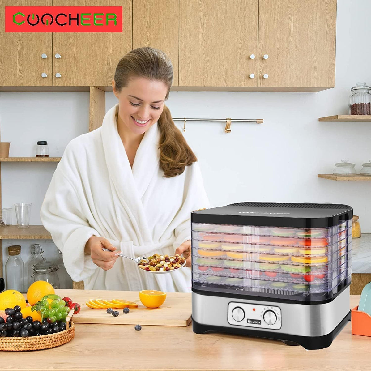 COOCHEER Voedseldroger met 8 etages, fruit- en groentedehydror, 400 W, met timer 72 uur en instelbare temperatuur, mechanische instelling, BPA-vrij