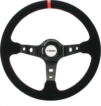 Universeel Sportstuur – Sportief Stuurwiel – Racen Stuur – Auto Stuur – Zwart Suède Stuur – 350mm Diameter – Rode Stiksels