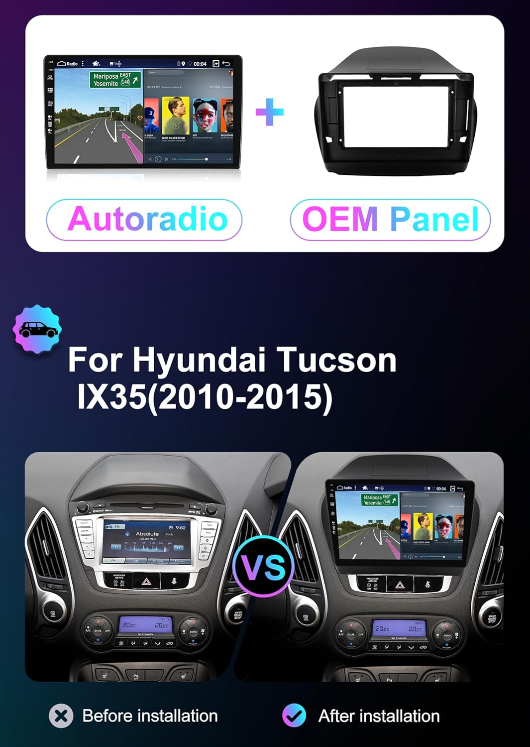 [6GB+128GB] Android 15 2 Din Autoradio for Hyundai Tucson IX35 2010-2015-[Ingebouwd CarPlay/Android auto/DSP/GPS]-10.1 Duim IPS Touch screen-CAM+MIC-DAB/Stuurbediening/Bluetooth 5.0