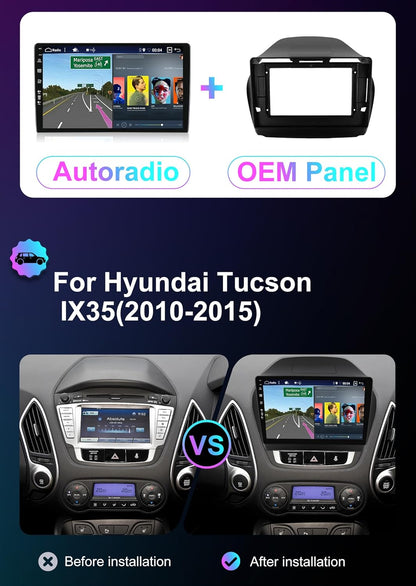 [6GB+128GB] Android 15 2 Din Autoradio for Hyundai Tucson IX35 2010-2015-[Ingebouwd CarPlay/Android auto/DSP/GPS]-10.1 Duim IPS Touch screen-CAM+MIC-DAB/Stuurbediening/Bluetooth 5.0