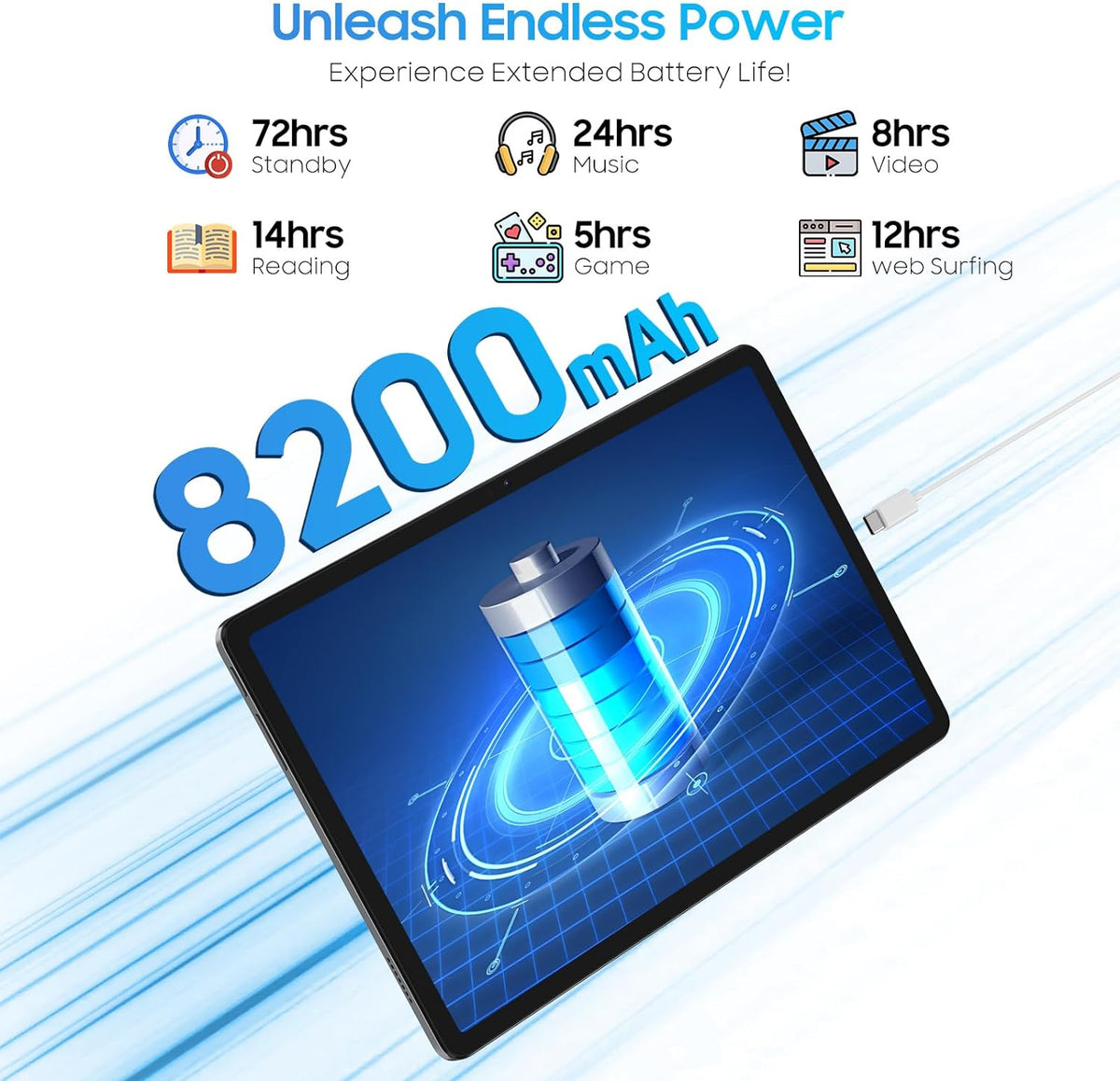 Blackview Tablet, Android 15 Tab 90WLAN, 12 GB RAM, 128 GB ROM/1 TB TF Gaming Tablet, Widevine L1 / 8200 mAh / 5G WiFi / Octa Core / GPS / WPS / 8MP + 13 MP / Face ID / Bluetooth 5.0 / 2 luidsprekers