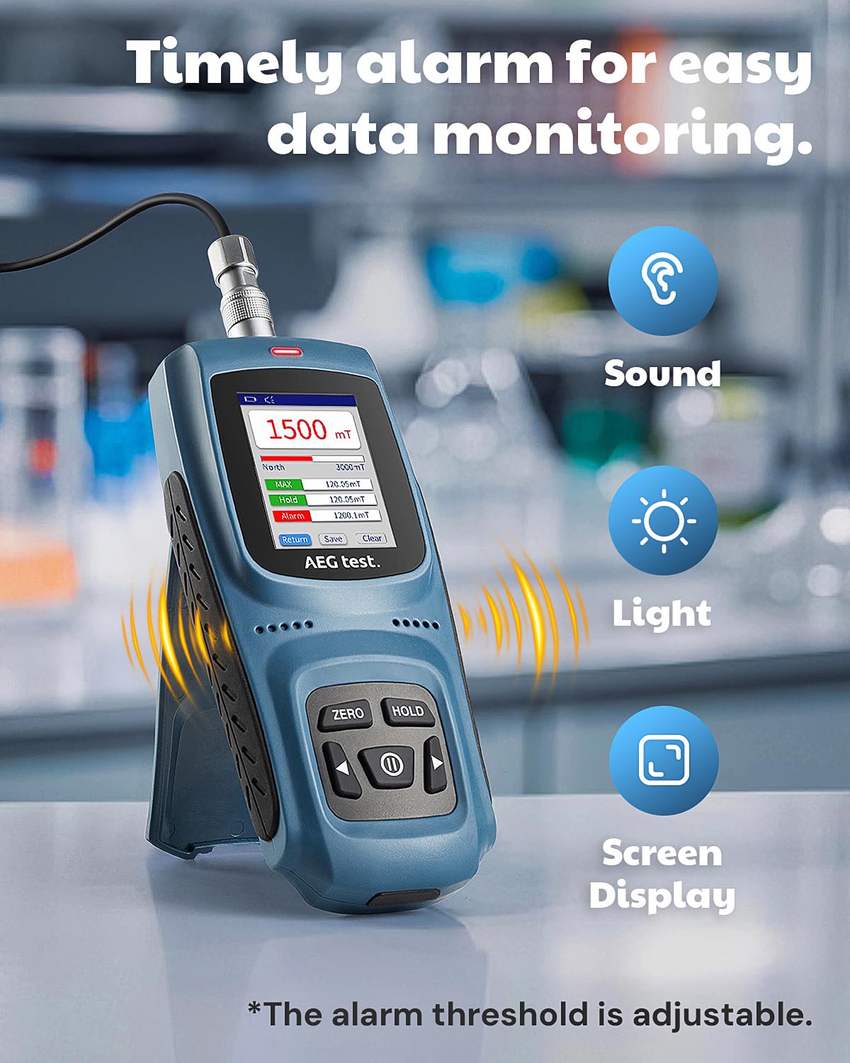 8103 gausmeter, oplaadbaar, 0-2500 m, magneetometer met gegevensregistratie en alarm, veld- en polariteitsmeter, ± 5% totale nauwkeurigheid voor fabrieken en werkplaatsen