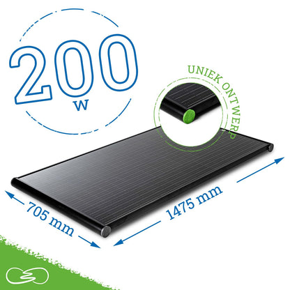 MOSCATELLI Zonnepaneel 200W Black Boost Monokristallijn PERC Compleet Kit voor Campers met Geïntegreerd Zwart Aluminium Profiel voor Dakbevestiging - ZONDER REGELAAR