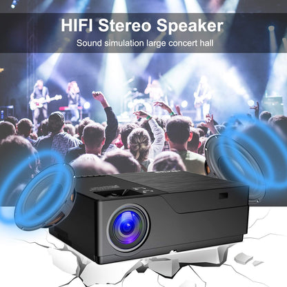 JIMTAB M18 Opgewaardeerde native 1080P LED-videoprojector, HD-projector met 300 "Display-ondersteuning SD, AV, VGA, USB, HDMI, compatibel met Xbox, laptop, iPhone en Android voor thuisbioscoop
