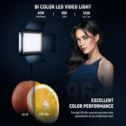 NEEWER Bicolor Barndoors Led-videolamp met statief, professioneel videopaneel, met 660 leds, 3200K-5600K, 3300lx/1m, dimbaar, CRI96+, voor video-opnames, streaming en fotografie, NL660