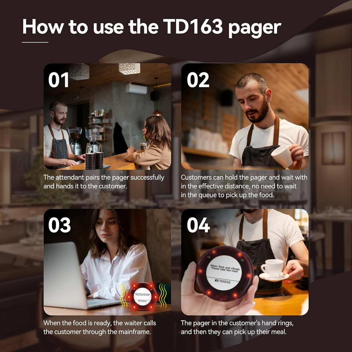 Draadloos Oproepsysteem – Pagers – Belmeesysteem – Restaurantoproepsysteem – Wachtrijbeheersysteem – 20 Pagers – 500 Meter Bereik – 20 Uur Accuduur - QUORE