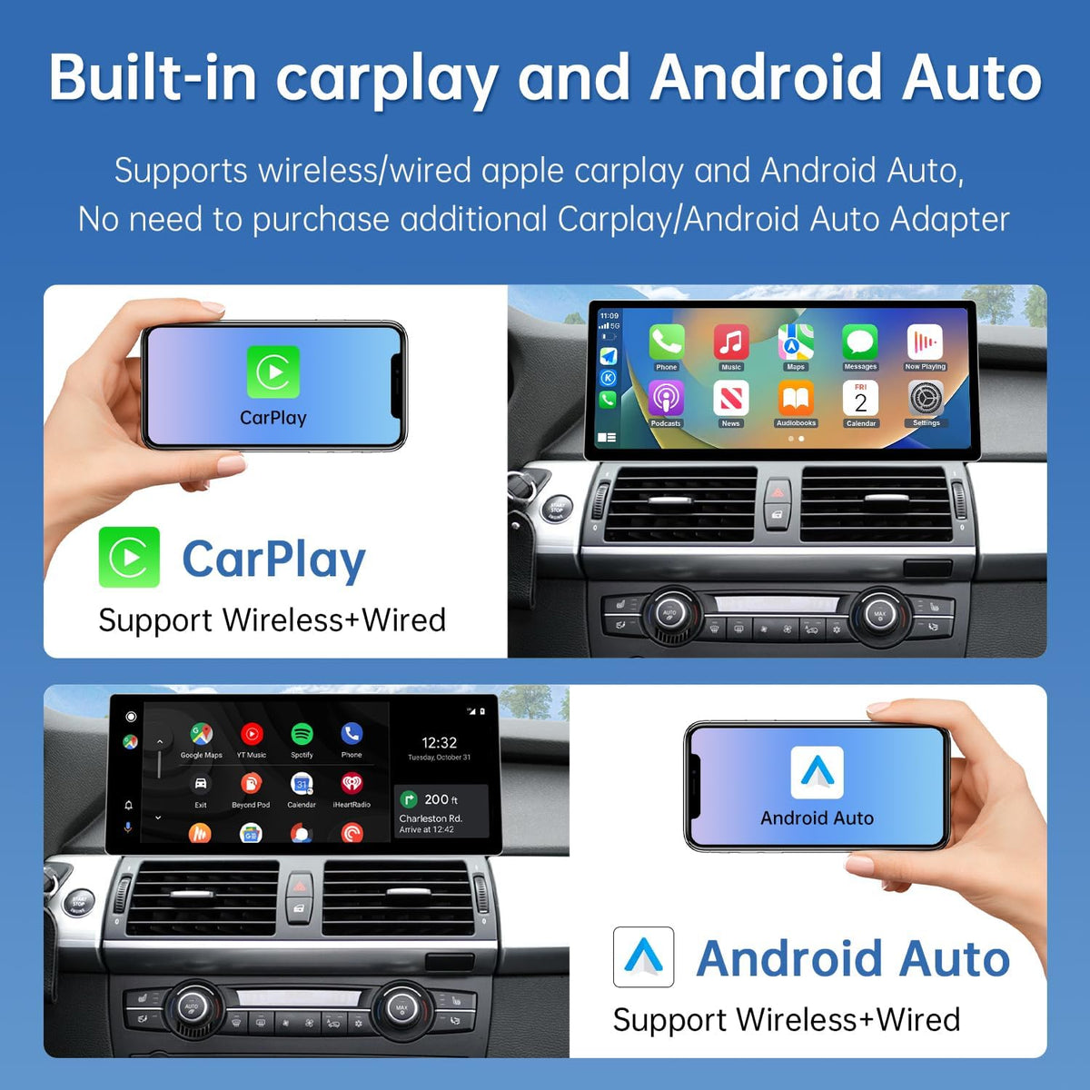 Road Top CarPlay Screen, 12.3 inch Car Radio Touch Screen for BMW X5 X6 Series E70/E71 with CCC System (2007-2009 years), Car Stereo with Narrow Bezel, Compatible with CarPlay/Android Car/MirrorLink - QUORE