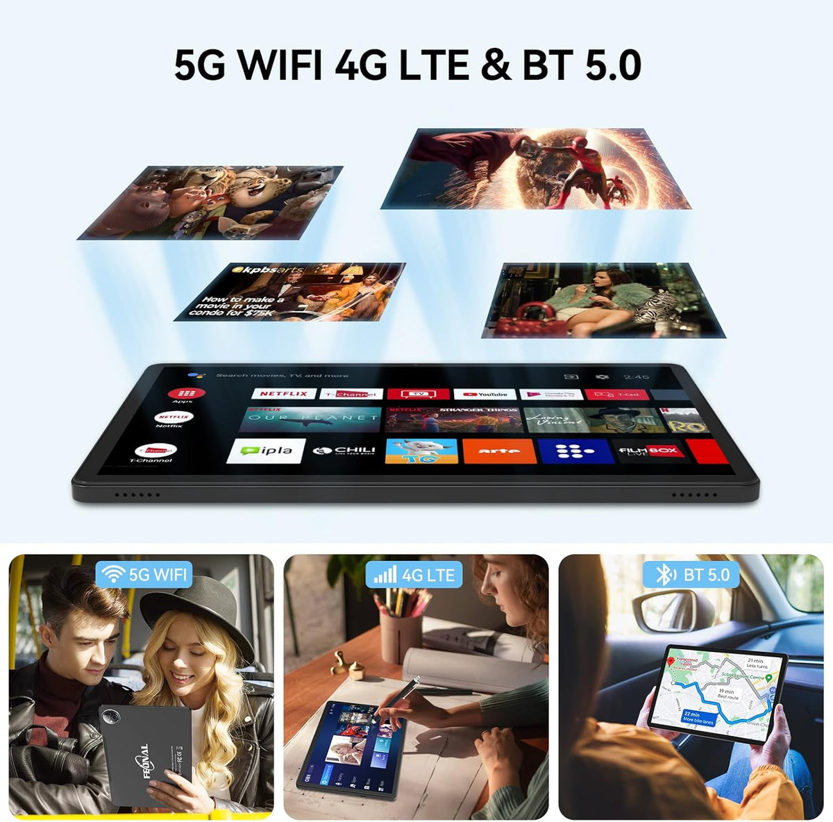 FEONAL 11 Inch Android 15 Tablet Octa-Core 16GB RAM 128GB ROM+1TB, 13MP+8MP Camera, 5G WiFi & Bellen, Met Muis/Toetsenbord/Pen