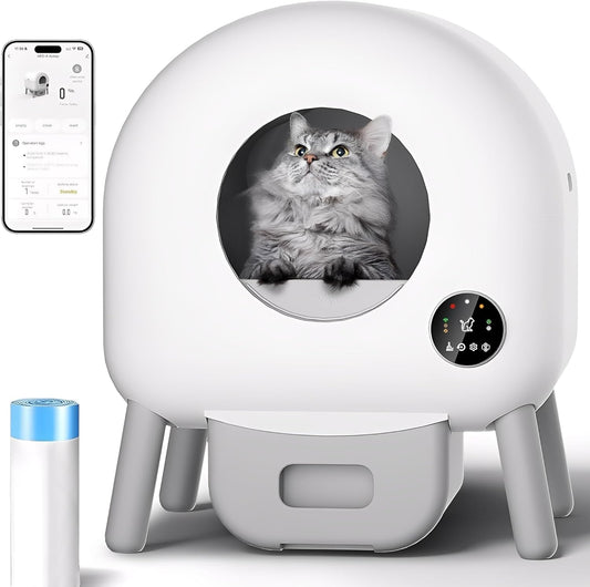 Zelfreinigende Kattenbak – Automatische Kattenbak – XXL Kattenbak – Elektrische Kattenbak – App Kattenbak – 89 Liter Inhoud – Veiligheidsensoren & App-Bediening – Witte Variant
