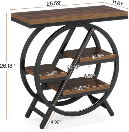 Tribesigns Narrow Wooden Table with 3 Levels, 65 x 30 cm, Coffee Table with Storage Space, Industrial Table for Living Room, Narrow Bedside Table for Bedroom