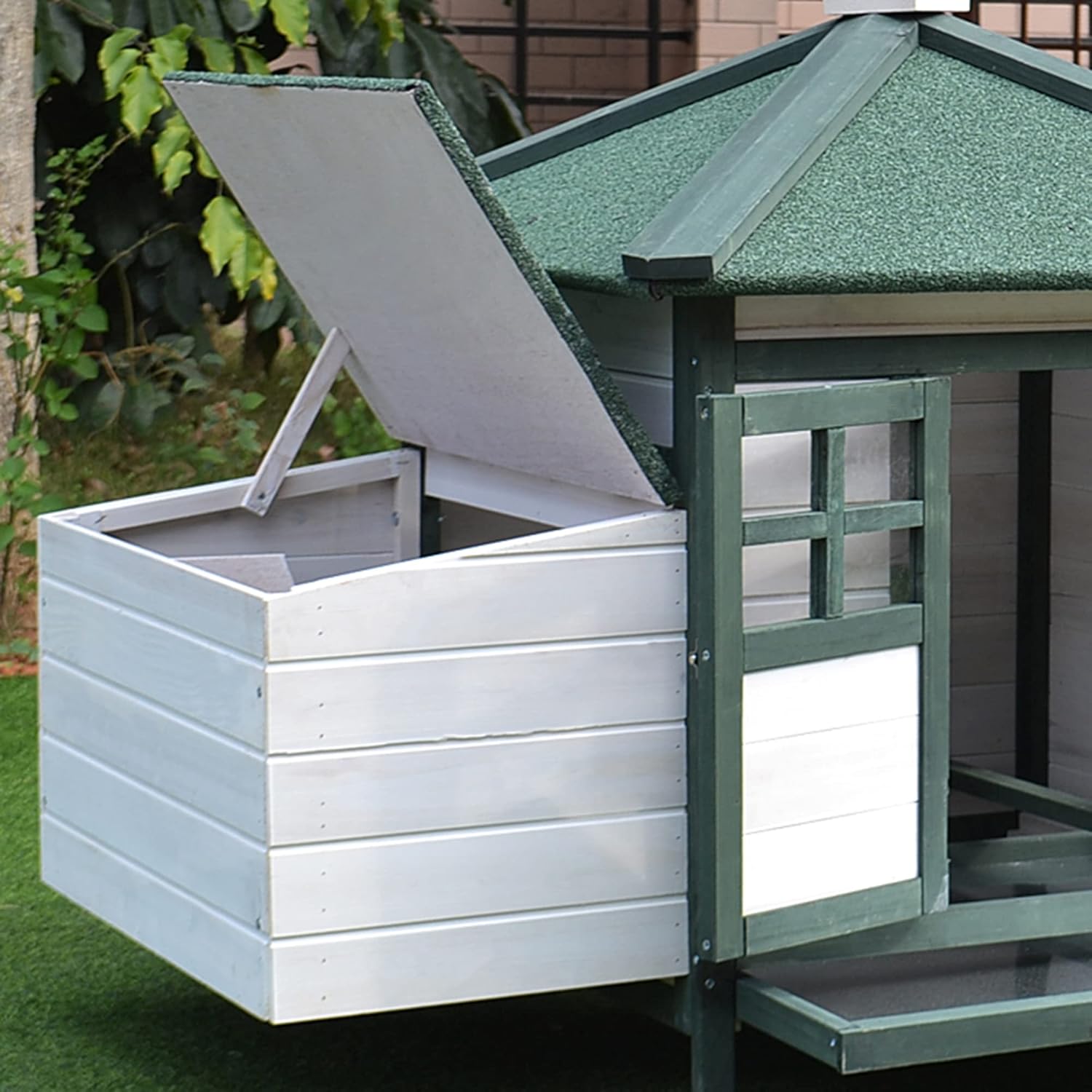 PawHut chicken coop with run chicken house, chicken coop with stick laying nest solid wood natural 196 x 76 x 97 cm - QUORE