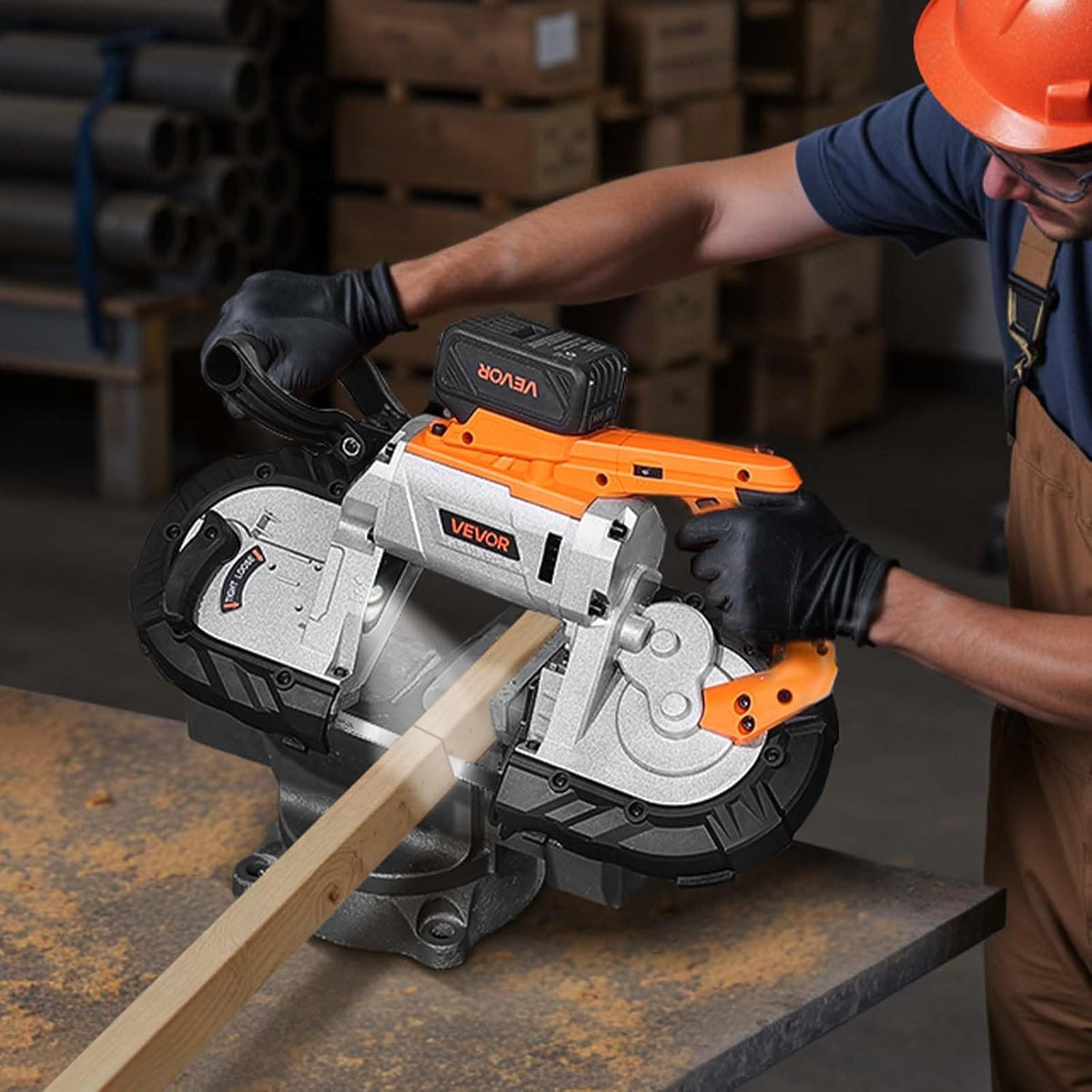 VEVOR 20 V Cordless Band Saw, 127 x 115 mm Cutting Depth Metal Band Saw with Brushless Motor, 4000 mAh Battery and Charger, 0-120 m/min Variable Speed, for Cutting Metal and Wood