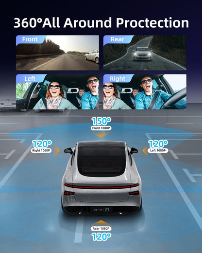 Dashcam – Auto Camera – Rijcamera – Bewakingscamera – 360° Dashcam – 4 Camera’s Met Wifi – 64GB Geheugenkaart & G-Sensor Met Parkeermodus