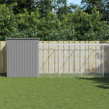 vidaXL Chicken coop with run 165x668x181cm steel light grey - QUORE