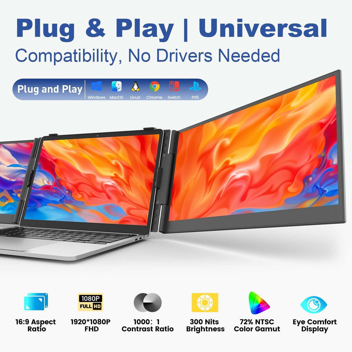 Laptop Schermvergroter – Draagbaar Monitor – Tweede Scherm – Laptop Extender – HD Resolutie – 16 Inch – USB-C & HDMI Aansluiting