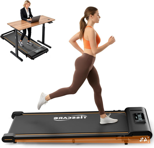 TISSCARE Treadmill for Home and Office, Silent Walking Path with Improved Tread 141.5cm and 55.5cm, 4% Incline Function, 1-6km/h, LED Display, 130kg Load Capacity, Under Desk Treadmill - QUORE