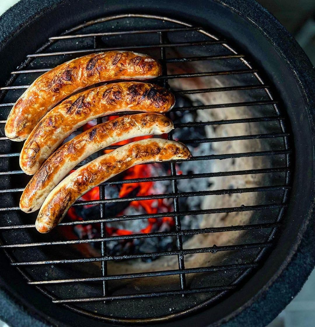 BBQ-Toro Kamado Hairo 32 cm Charcoal Barbecue with Thermometer Wooden Handle Matte Grey Bubble Frosted Glaze Kamado Ceramic Grill Mini Charcoal Grill Mini Kamado Grill Ceramic - QUORE