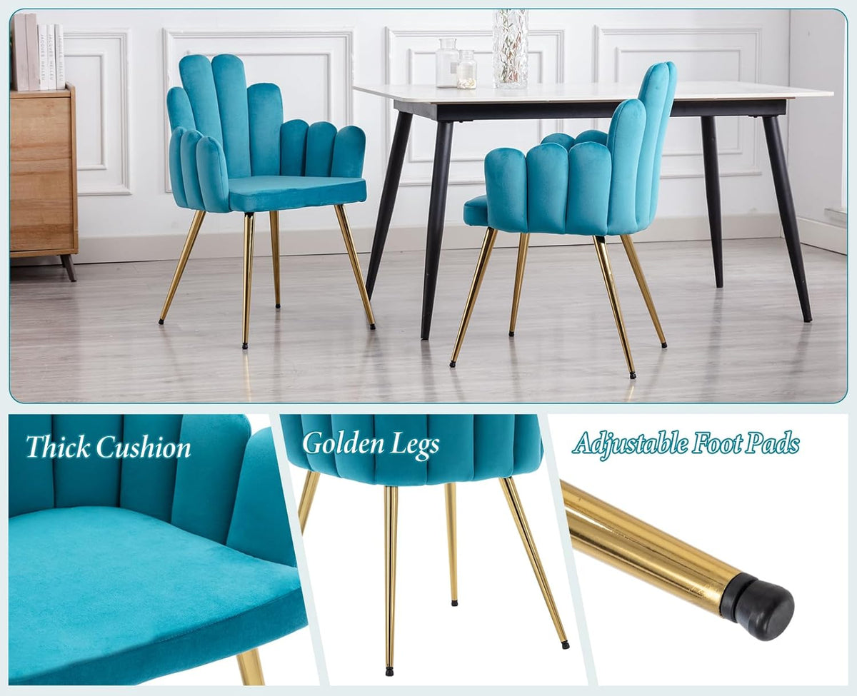 Velours Eetkamerstoel – Fluwelen Stoel – Accentstoel – Keukenstoel – Fauteuil – Set Van 2 – Zachte Blauwe Bekleding – Gouden Metalen Poten - QUORE