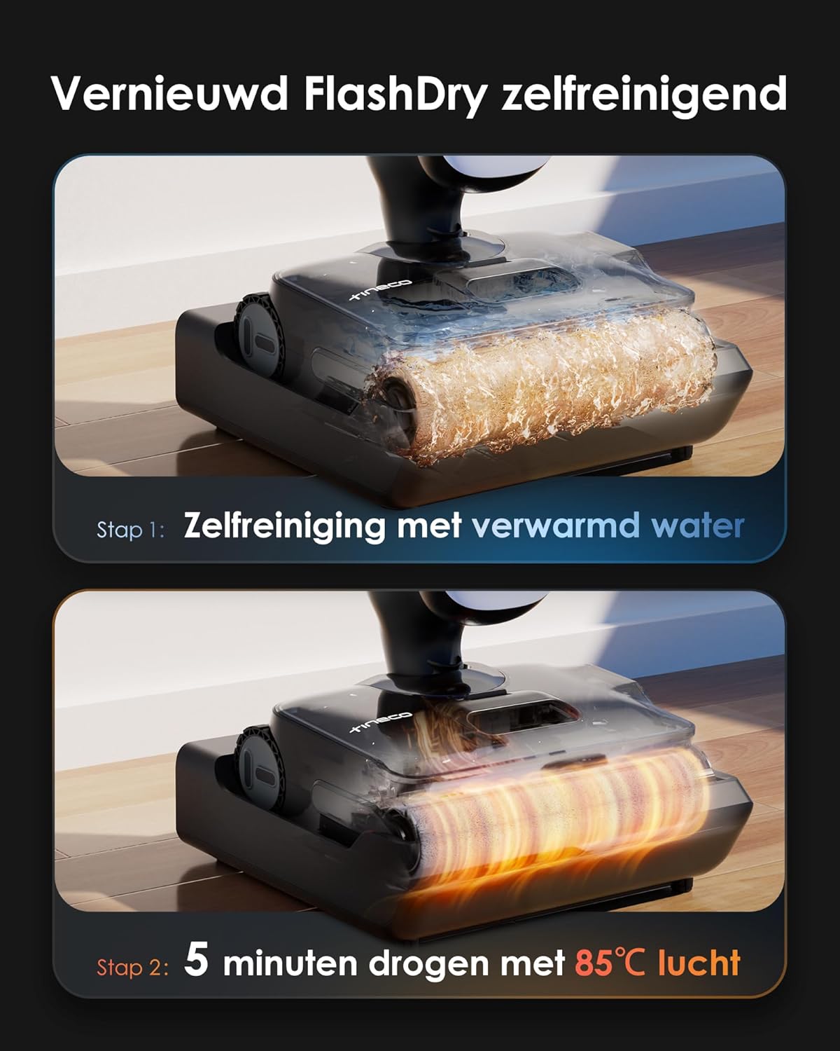 Tineco Floor One S9 Artist nat-droog stofzuiger, 22kPa, 360° SmoothDrive, anti-klit, zelfreinigend, 50 minuten werktijd, reinigen met dubbele rand, 180° Lay-Flat, Flashdry bij 85°C