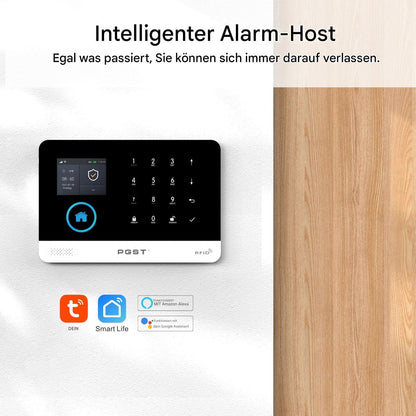 PGST Draadloos huisalarm, wifi, 17 stuks, GSM, 4G, beveiligingssysteem, inbreker, 120 dB, kits voor thuis, compatibel met Alexa, Google Assistant (PG103-4G)