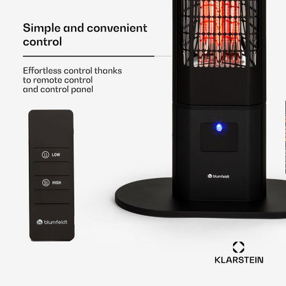 blumfeldt Heat Guru, infrarood terrasverwarmer, infraroodverwarming, IP54 buiten, staand apparaat met afstandsbediening, infraroodstraler 3000W