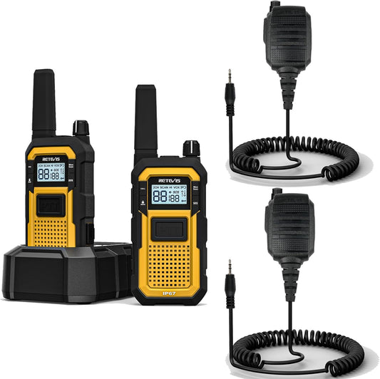 Retevis RB648 Zware Tweewegradio IP67 Waterdicht Stofdicht Robuuste Walkietalkies met Dual PTT VOX Oplaadbare Langeafstandsradio's voor Aannemers, Werklocaties en Buitengebruik (2-pack)