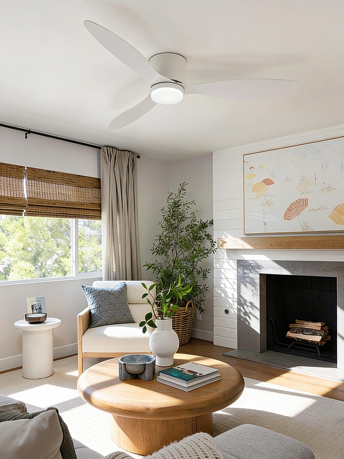 42 inch plafondventilatoren met verlichting en afstandsbediening, omkeerbare gelijkstroommotor, plafondventilatoren met stille lampen, 6 snelheden met timer, 3 CCT selecteerbaar, modern