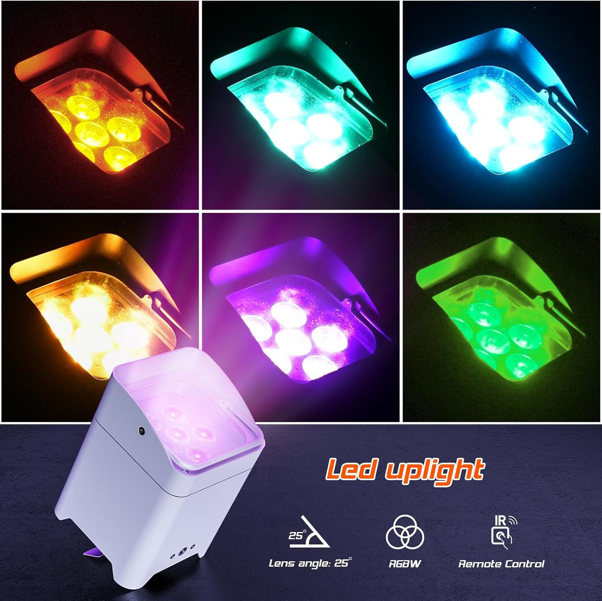 108W LED Par Spotlight – Draadloze LED Spot – Uplight – DJ Verlichting – Feestverlichting – RGBWA+UV Kleurmix – Oplaadbare Accu & Draadloze DMX Bediening – Wit