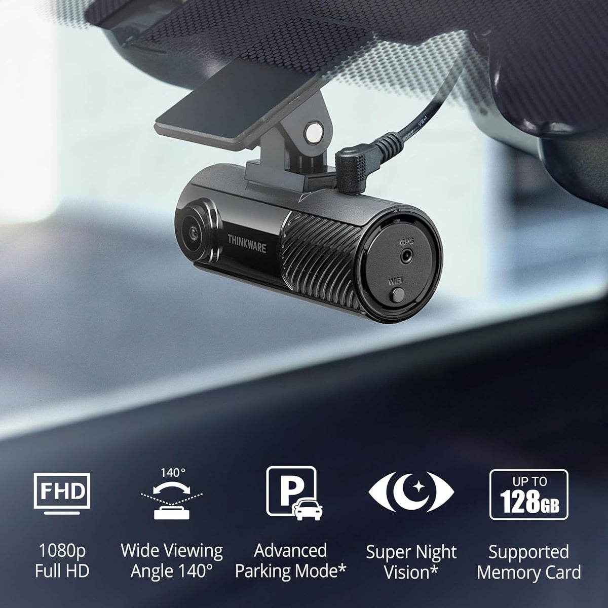 THINKWARE F70 PRO Dashcam 1080p front, 140° groothoek-dashboardcamerarecorder met G-sensor, gebufferde parkeermodus, nachtzicht, 32 GB wifi autocamera
